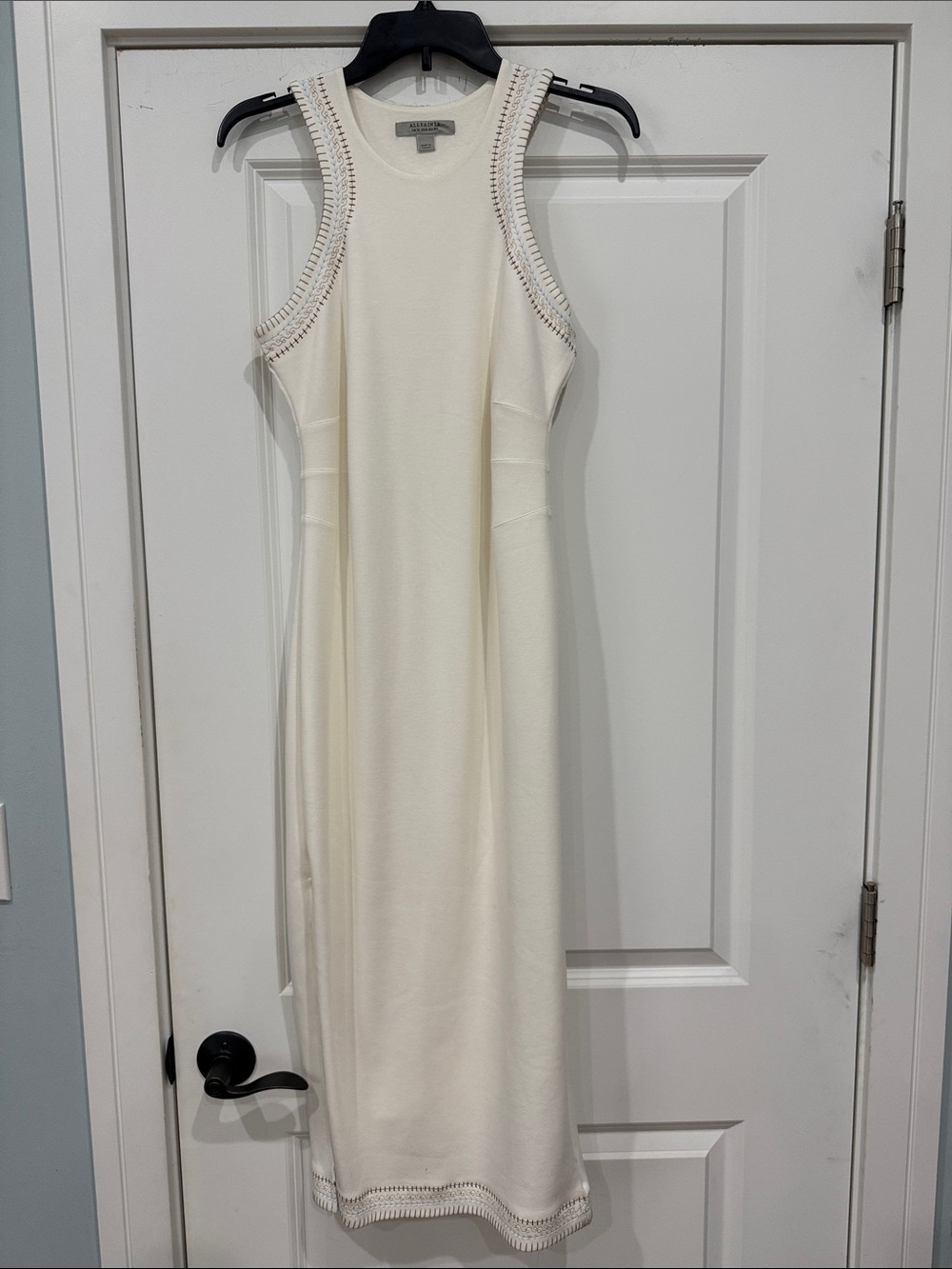 ALLSAINTS Mako Embroidered Crochet Trim Midi Dress Ivory White Sleeveless Midi